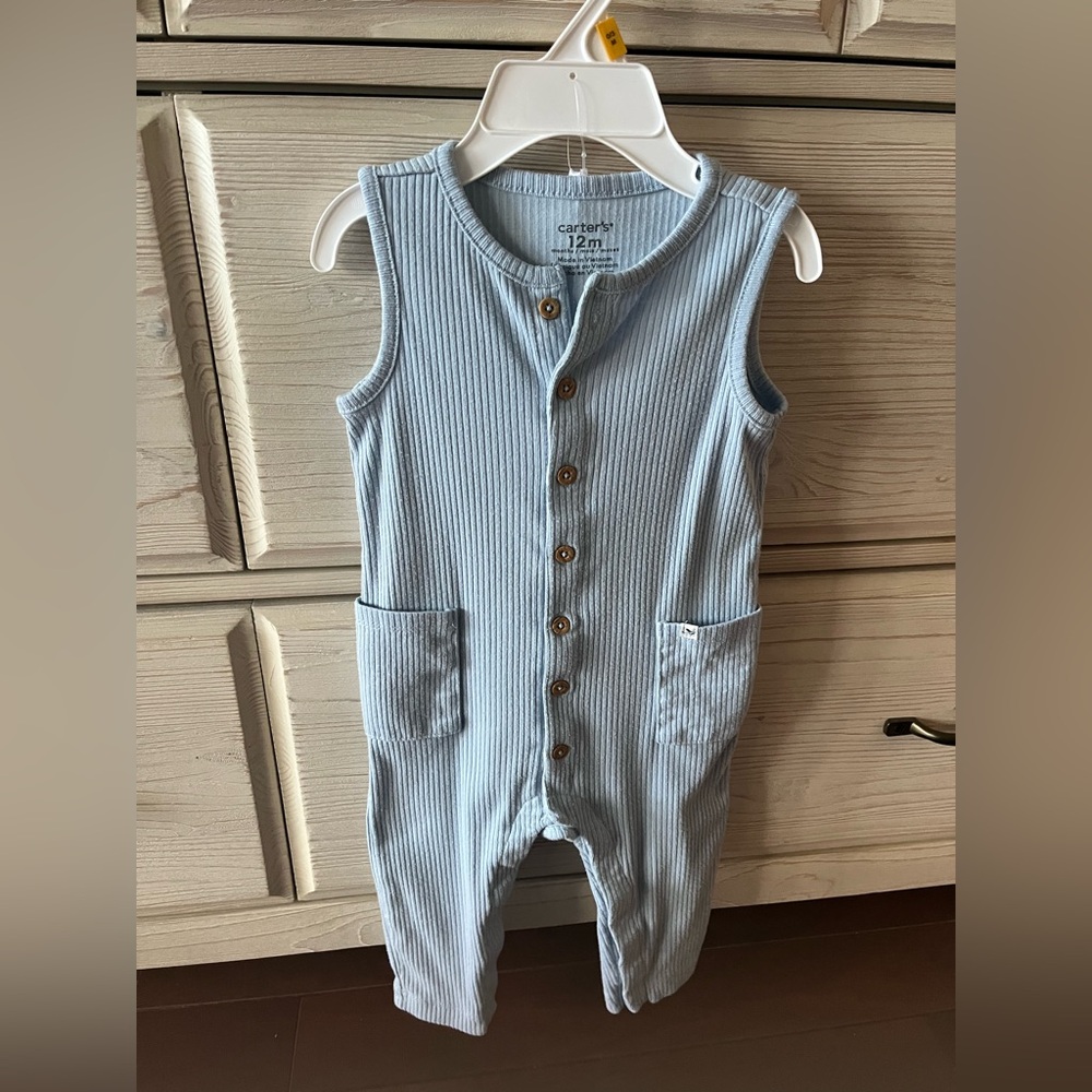 Carter's Light Blue Ribbed Baby Romper